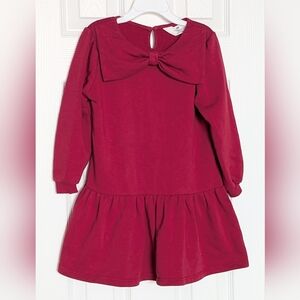 H&M Girls' (Size 4-6) Dark Red Ruffled Hem Sweatshirt Dress w/Large Bow Accent